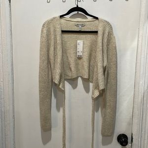 Urban Outfitters Creme Front-Tied Cropped Cardigan